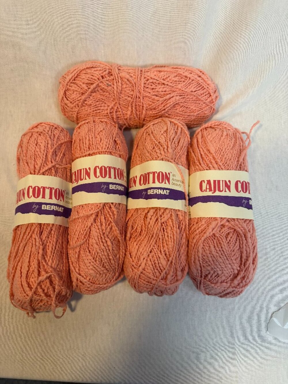 Bernat Cajun Cotton Yarn Lot 5 Skeins Beach Coral Deadstock 100% Cotton